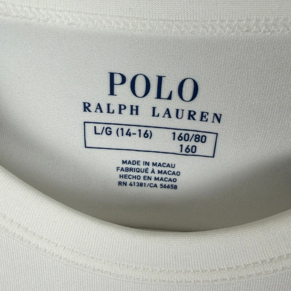 Polo Ralph Lauren Rash Guard Boys L 14-16‎ White Blue Windsurf Polo Bear Swim
